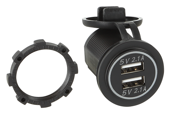 DOBBELT USB LADER TIL INDBYGNING MED GRØNT LYS