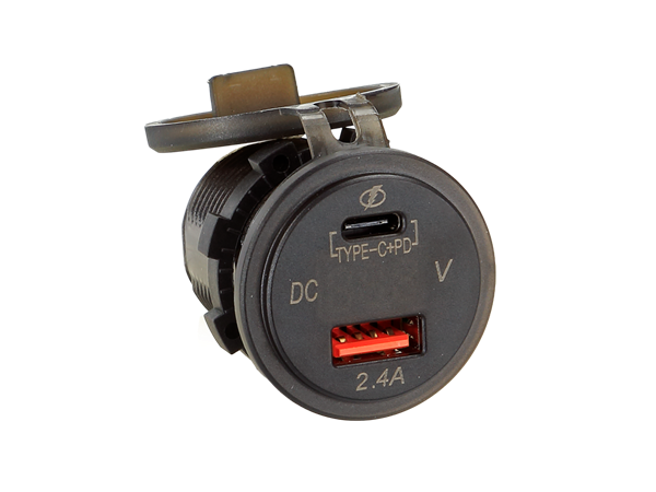 DOBBELT USB LADER (1 x USB-C. 1 x USB) TIL INDBYGNING MED HVIDT LYS