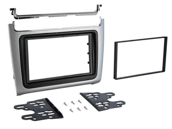 KOMPLET RADIORAMME 2 DIN VW POLO 2014> SØLV M/2 PYNTERAMMER