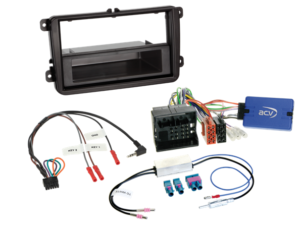 KOMPLET 1 / 2 DIN KIT SEAT/SKODA/VW 2003 > MED 2 FAKRA ANTENNER. SORT(TIL BUR MONTERING)