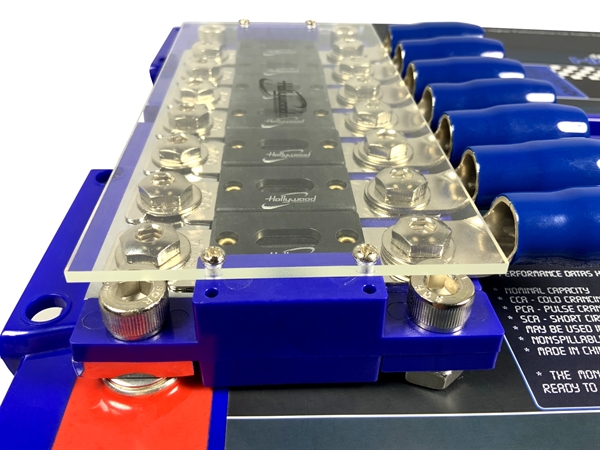 HOLLYWOOD ANH7 AGM BL (BLÅ) BUS-BAR PLATIN MED 7 X ANL SIKRINGSHOLDERE 