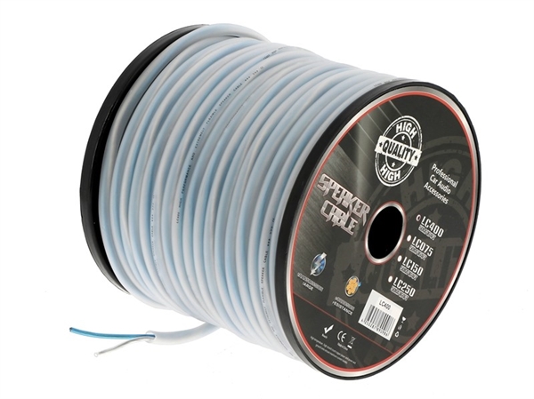 HØJTTALERKABEL TWISTED BLÅ/SØLV I BLØD SILIKONE STRØMPE 1,5MM2 50M